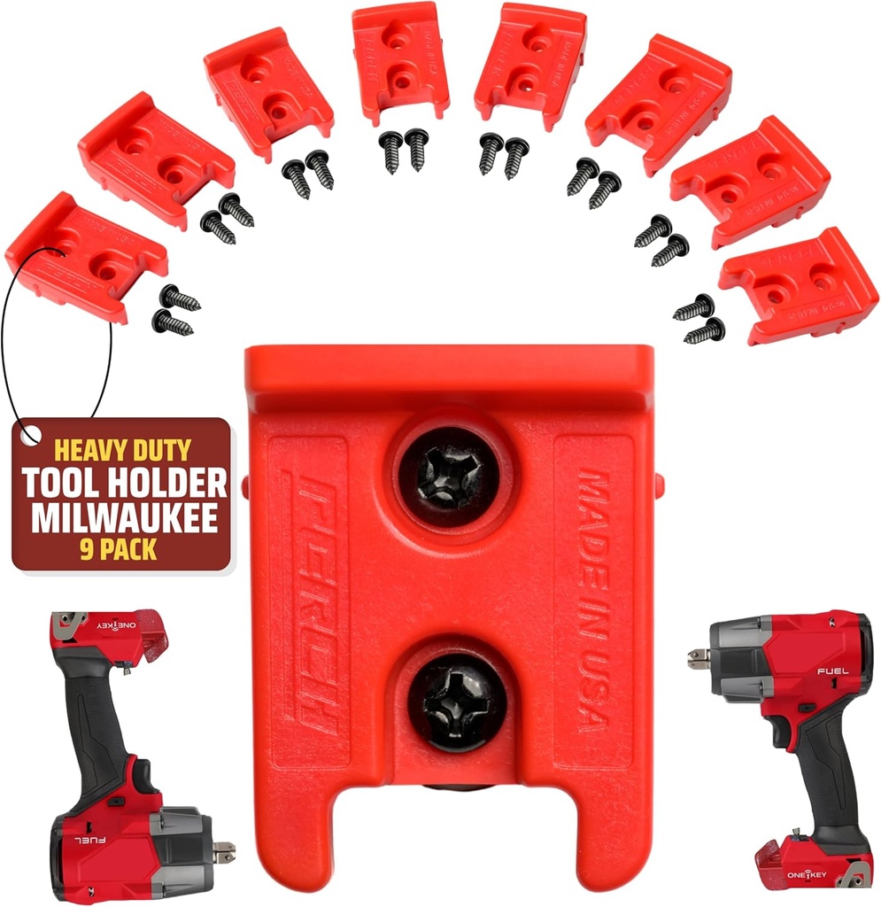 9 Pack Tool Holder for Milwaukee M18/18v Cordless Tools - Snap Fit Tool Organizer for Milwaukee Drill Holder, Under Shelf, Wall Mount w/Hardware for Easy Install.