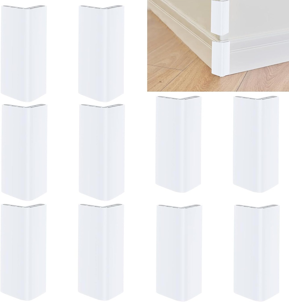 10PCS Baseboard Corner Blocks Wall Base Moulding Trim, Flexible Molding Self Adhesive Wall Trim Peel and Stick Trim Baseboard Corner Protectors Baseboard Covers, White 3.94(L) x 1.37(W) inch