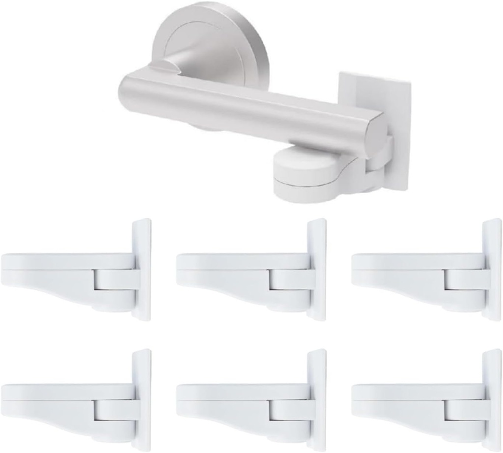 6 Packs Child Safety Door Lever Locks, No Drill Baby Proof Handle Lock with Adhesive, Easy for Adults, Fits Most Door Handles(White)