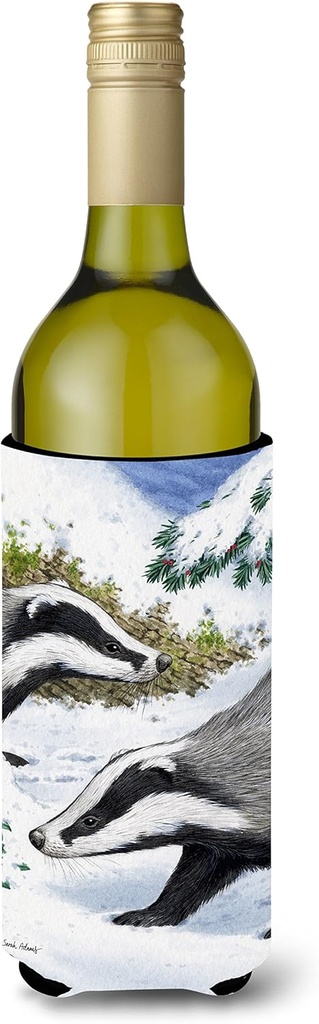 Caroline's Treasures ASA2040LITERK Badgers Look Here Wine Bottle Hugger Bottle Cooler Sleeve Hugger Machine Washable Collapsible Insulator Beverage Insulated Holder