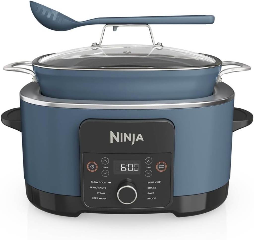 Ninja Foodi PossibleCooker PRO 8.5 Quart Multi-Cooker, with 8-in-1 Slow Cooker, Dutch Oven, Steamer & More, Glass Lid & Integrated Spoon, Nonstick, Oven Safe Pot to 500°F, Blue (MC1001)