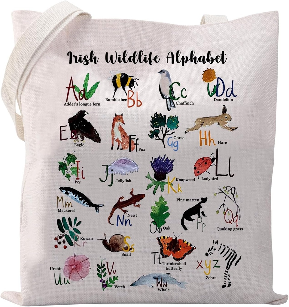 VAMSII Irish Alphabet Tote Bag Irish Themed Gifts Canvas Bag Ireland Gifts Irish Friend Gift Lucky Irish Gifts Shopping Bag
