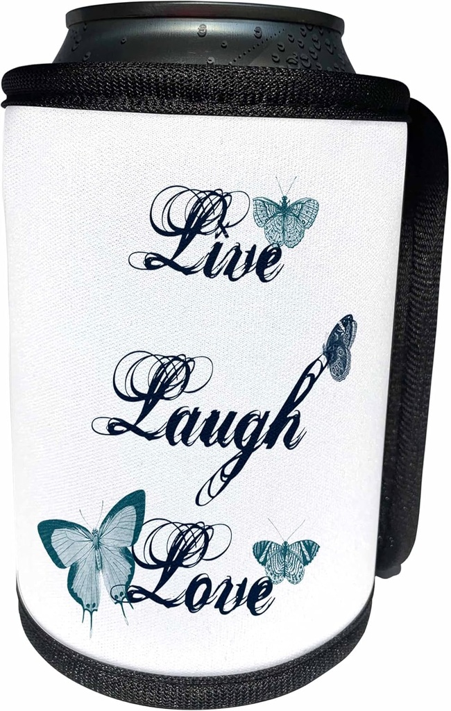 Can Cooler Bottle Wrap - Live, Laugh, Love Teal Butterflies inspirational arat PS Inspirations