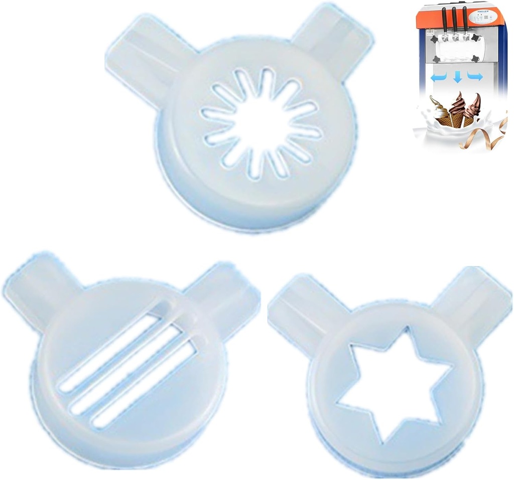 3 Pcs Soft Serve Ice Cream Maker Plastic Spout Cap Accessory Ice Cream Machine Parts, 3-in-1 Fancy Hexagram Star Styling Cap Snowflakes Styling Cap, Sandwiches Styling Cap, 29mm Inner Diameter