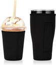 2 PCS Reusable Iced Coffee Sleeve for 24oz Cold Drinks Beverage,Insulated Neoprene Cup Holder with Handle for 30oz-32oz Tumbler Cup,Dunkin Donuts, Starbucks,McDonald's Coffee(Black)