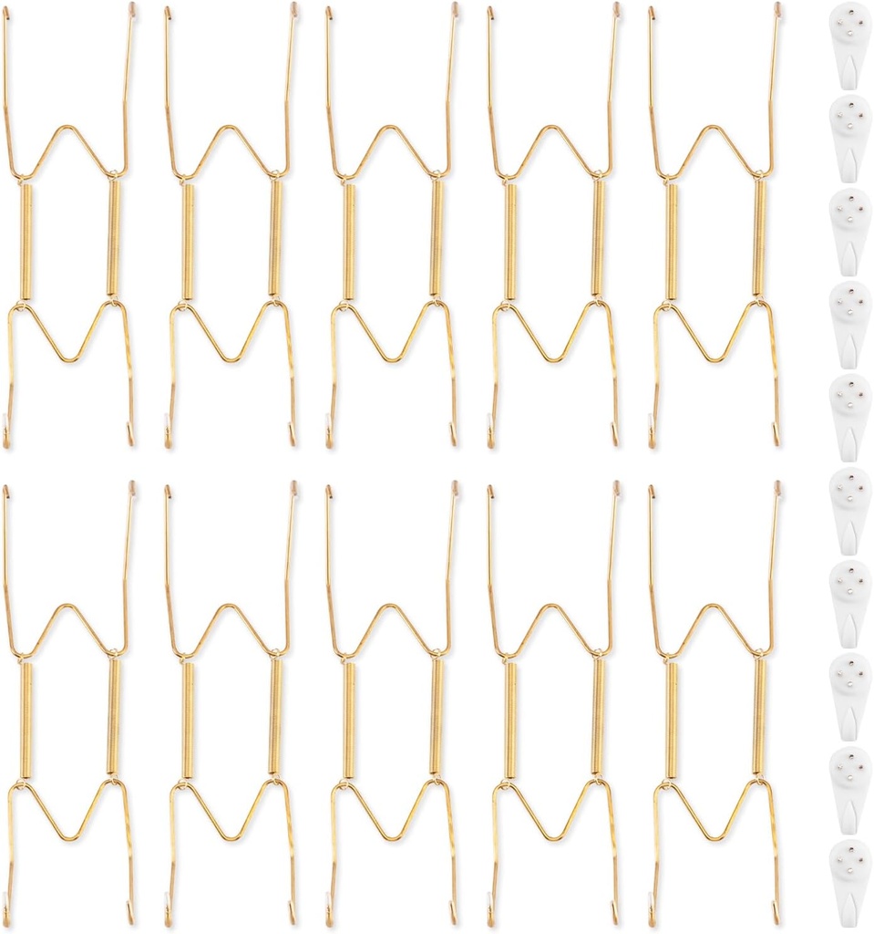 Bilillo 10 Pack Plate Hangers for the Wall, Suitable for 8-10 inch Art Plate, Stainless Steel Invisible Heavy Duty Wire Plate Holder with Wall Hooks, Plate Hangers for Displaying Plates, Platter, Dish