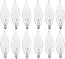 12-Pack E12 Candle Light Bulbs 40W Warm White 2500K, 380 Lumen Dimmable Chandelier Light Bulbs for Ceiling Fan, Pendants or Outdoor, CA10 Clear Candelabra Base Bulbs