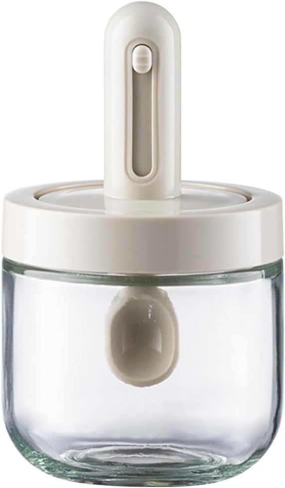 PRETYZOOM Airtight Seasoning Bottle Storage Box with Spoon 5.5 Inch Compact Glass Spice Jar for Salt Msg Powder Kitchen Organizer