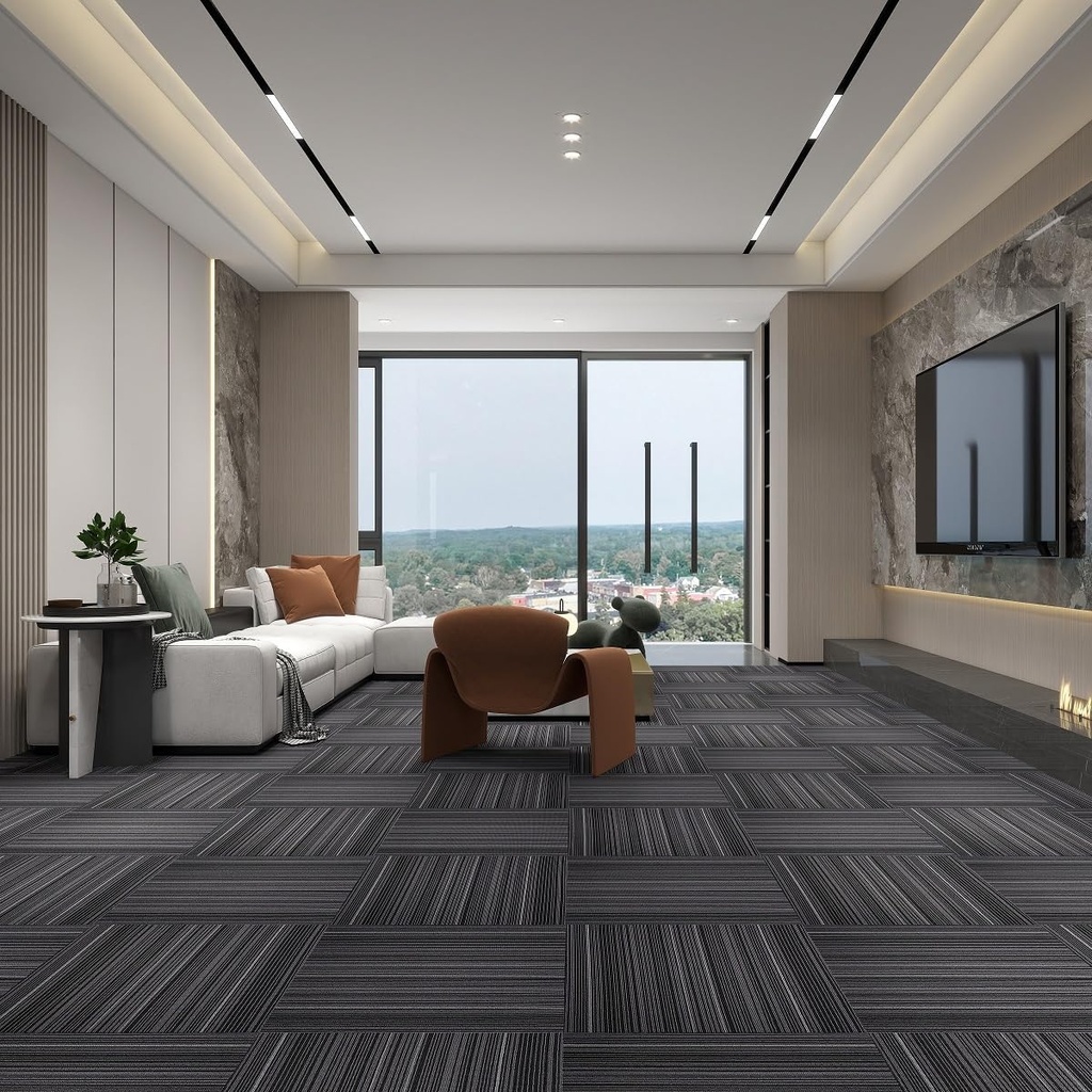 ALTRUISTIC Heavy Duty Commercial Carpet Tiles 24" x 24", 18 Pcs/72 sq ft (FlexLok tabs Included),Non-Slip Soft Square Carpet Floor Tile for Office Bedroom Living Room Kitchen Garage Gym (Black)