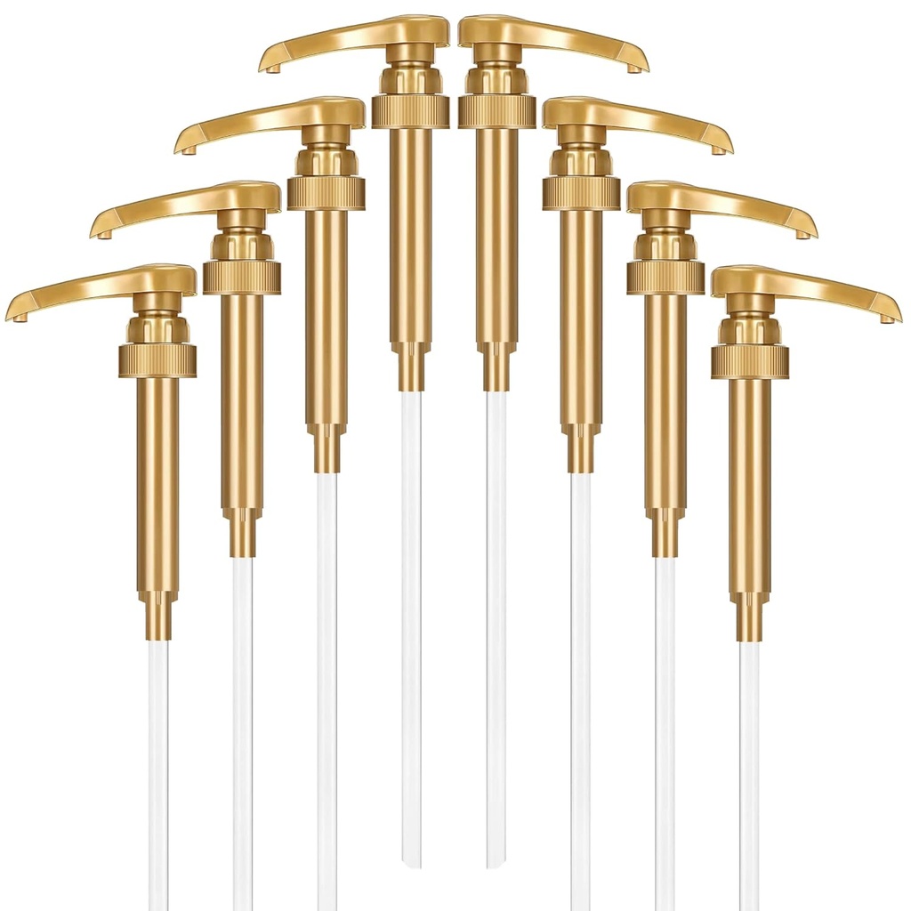 8-Pack Gold Little Squirt Syrup Pumps for Coffee Syrup Bottles, Fits 750ml 25.4oz Bottles, Coffee Syrup Dispenser