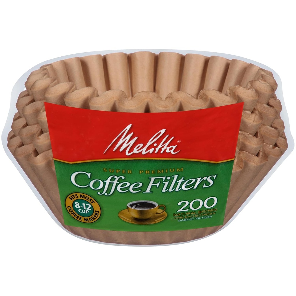 Melitta 8-12 Cup Basket Coffee Filters, Natural Brown, 200 Total Filters Count