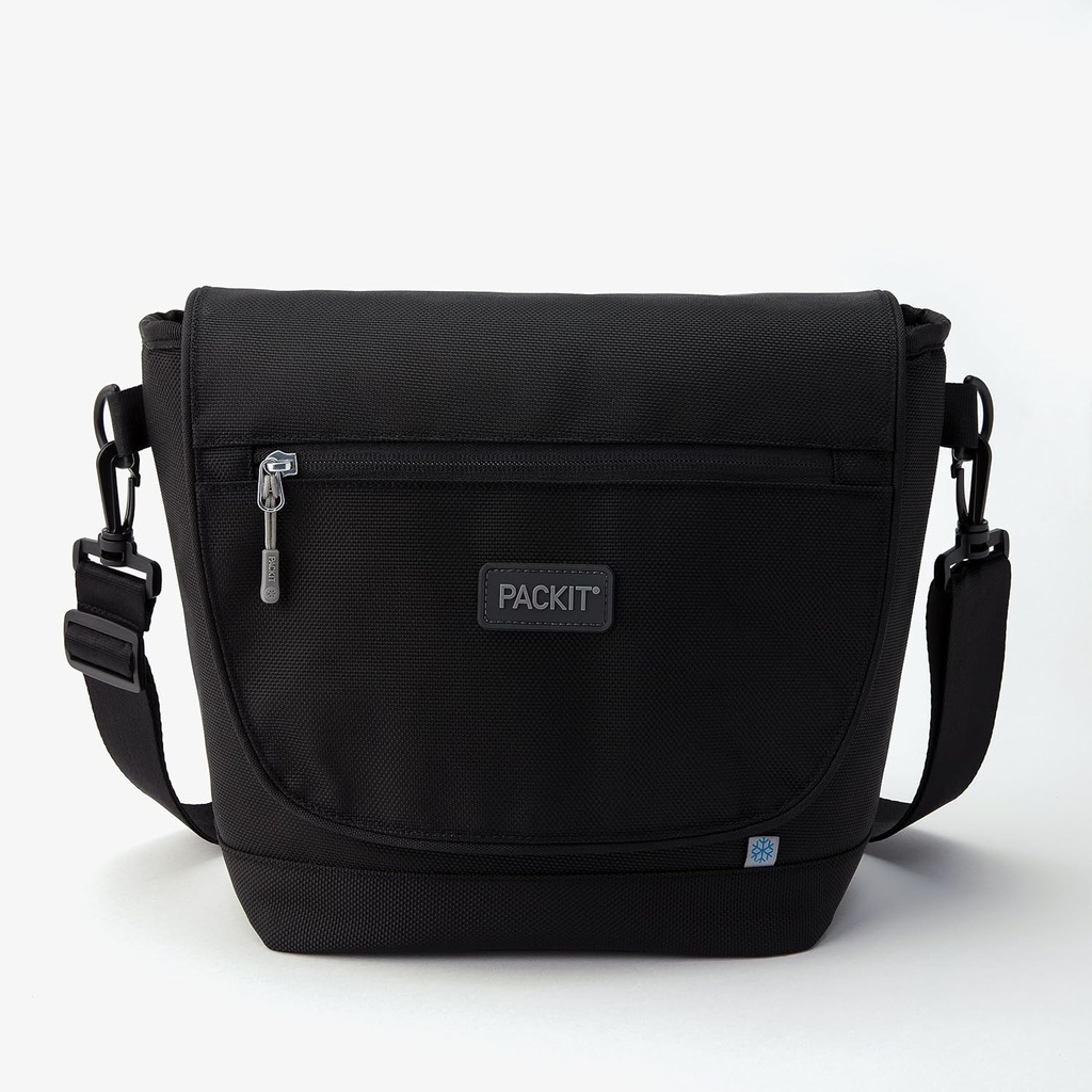PackIt Freezable Brooklyn Crossbody Lunch Box with EcoFreeze, Triple-Layer Cooler for Maximum Cooling, Removable Shoulder Strap, Lunches, Work & Fresh Food On the Go – Black