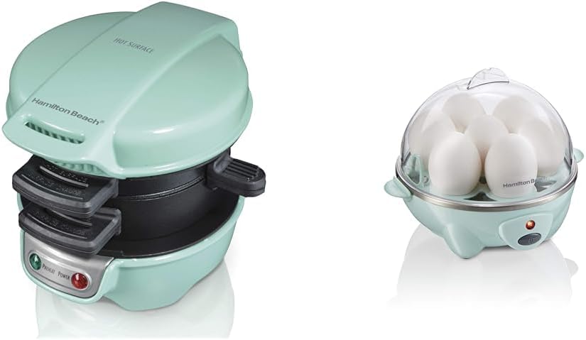 Hamilton Beach Breakfast Sandwich Maker 25482 & Electric Egg Cooker for Hard Boiled Eggs, Poacher, Omelet Maker 25504