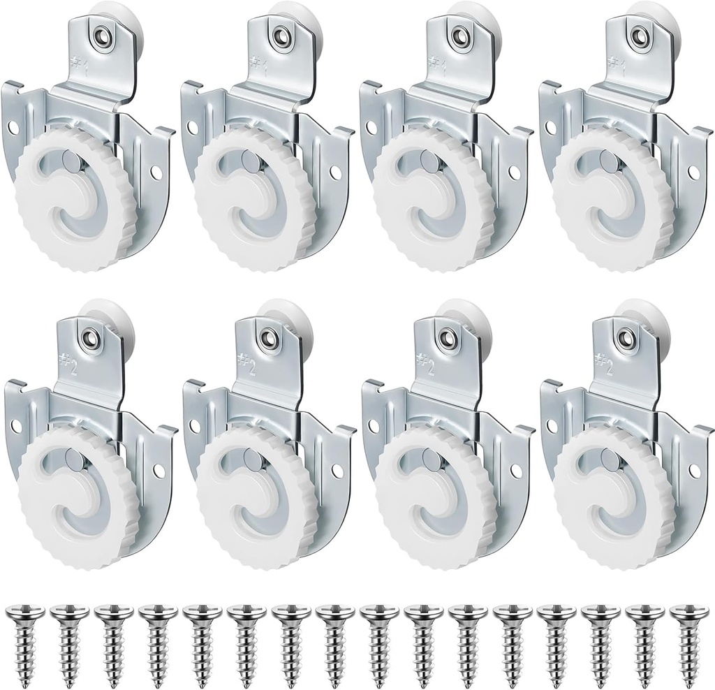 8 Pack Sliding Closet Door Hardware Rollers Wardrobe Cabinet Door Hangers Knob Adjustable Hooks with 16 Screws for Wardrobe Cabinet (#1, #2)