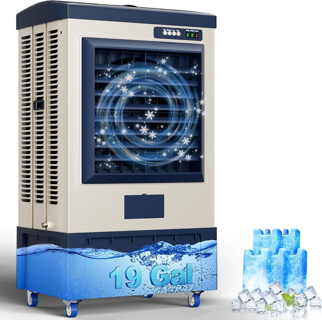 MEPTY 6500CFM Swamp Cooler, Evaporative Air Cooler with Continuous Auto Fill, Portable Evaporative Cooler for Commercial, Industrial, Garage, Patio Use, Outdoor Air Conditioners