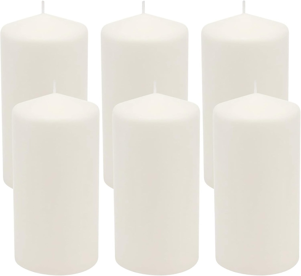Stonebriar Unscented White Tall Pillar Candles, 65 Hour Burning Candle Pillars, Perfect for Decor, Weddings, Emergencies 3" X 6", 6 count