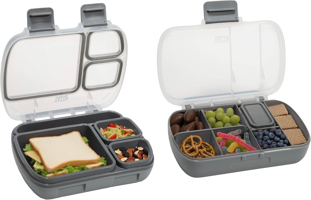 Tasty 2-Piece Snack & Bento Box Set, Includes Lunch Box & Snack Box, Portable Food Storage with Built-In Phone Stand, Carry Handles, Gray