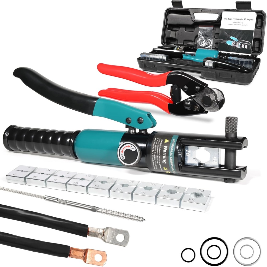 10 Tons Hydraulic Crimping Tool & Cable Cutter with 9 Dies, Hydraulic Crimper for 1/16" 1/8" 3/16" Stainless Steel Cable Railing Hardware Kit, Wire Rope Swaging Tool