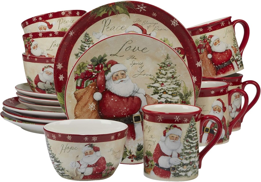Certified International 89127 Holiday Wishes 16 piece Dinnerware Set, Set of 4, One Size, Mulicolored