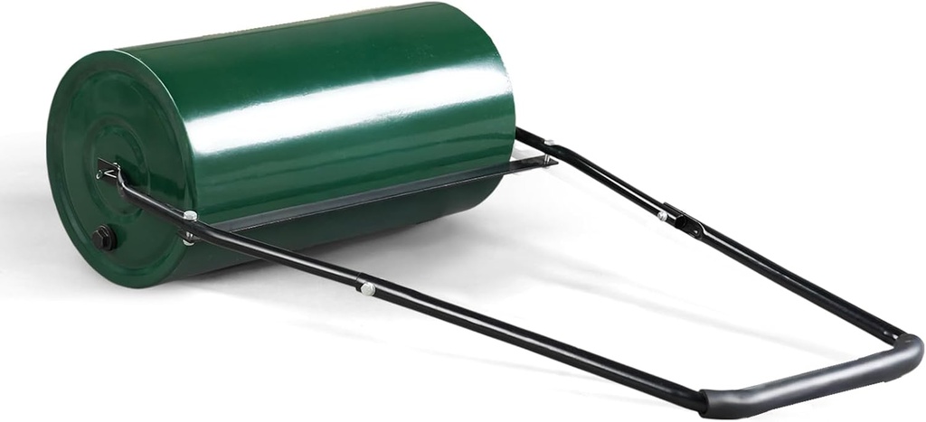VINGLI Lawn Roller 13 Gallons Water or Sand Filled, Durable Heavy Duty Steel, with Drain Plug and U-Shaped Handle, Manual Tool for Greening up Lawns, for Yard Garden Maintenance, Green (24inch)