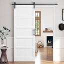 36x96 Inch White Sliding Barn Door Slab with 6.6ft Hardware Kit Included, 5-Panel, MDF Wood Panel Covered with Water-Proof Scratch-Proof PVC Surface, Simple DIY Assembly