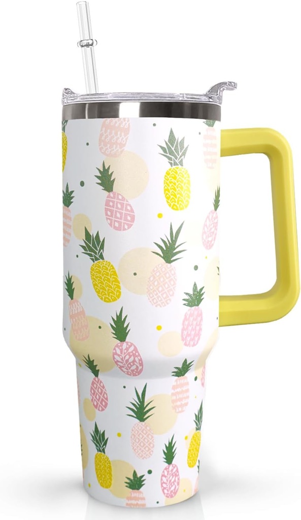 Ceovfoi 40oz Pineapples Coffee Mug Cup Water BottlesTumbler With Handle Lid and Straw,Pineapples Decor Stuff Accessories