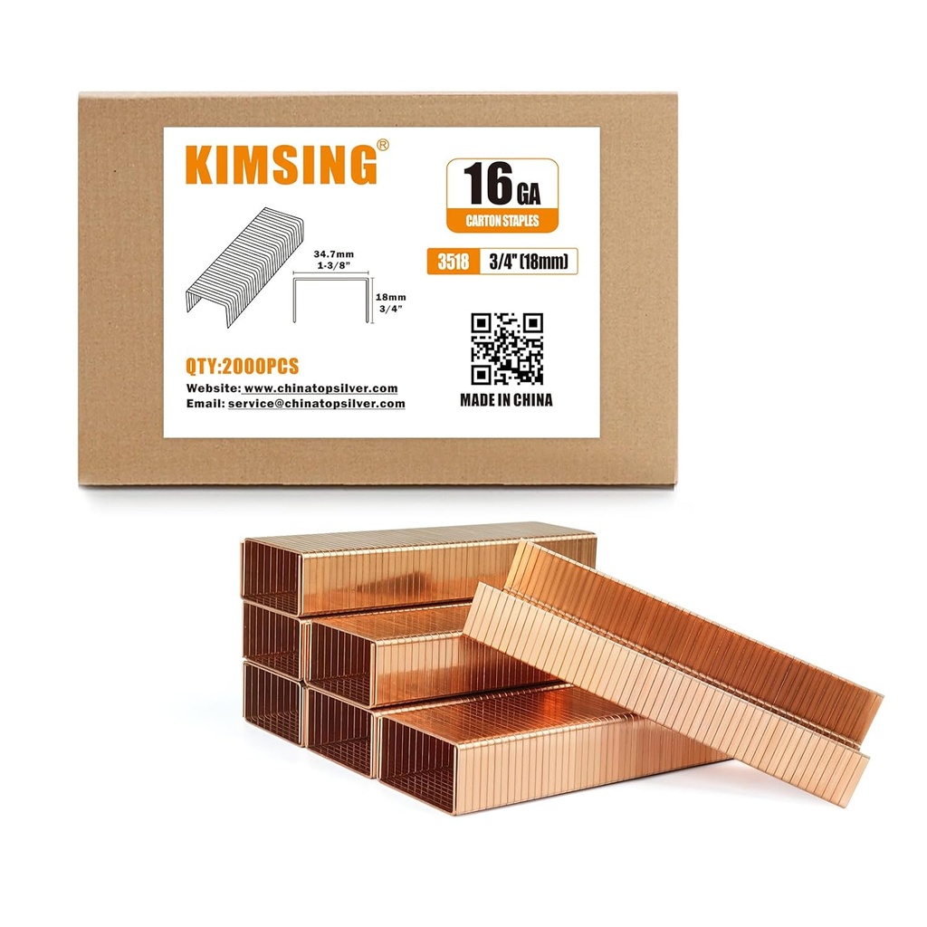 KIMSING 16 Gauge 1-3/8" Crown 3/4" (18 mm) Length Carton Closing Staples 2,000 PCS/Box for Cardboard Box Stapler
