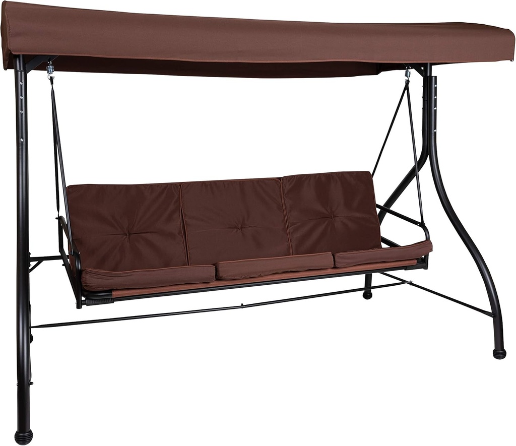Flash Furniture Tellis 3-Seat Outdoor Steel Converting Patio Swing Canopy Hammock with Cushions / Outdoor Swing Bed (Brown)