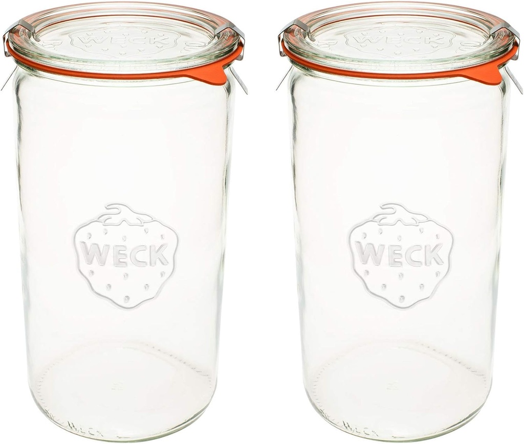 WECK Canning Jars - Transparent Glass Eco-Friendly Jars with Air Tight Seal - 1.5 Liter Tall Jars - Set of 2