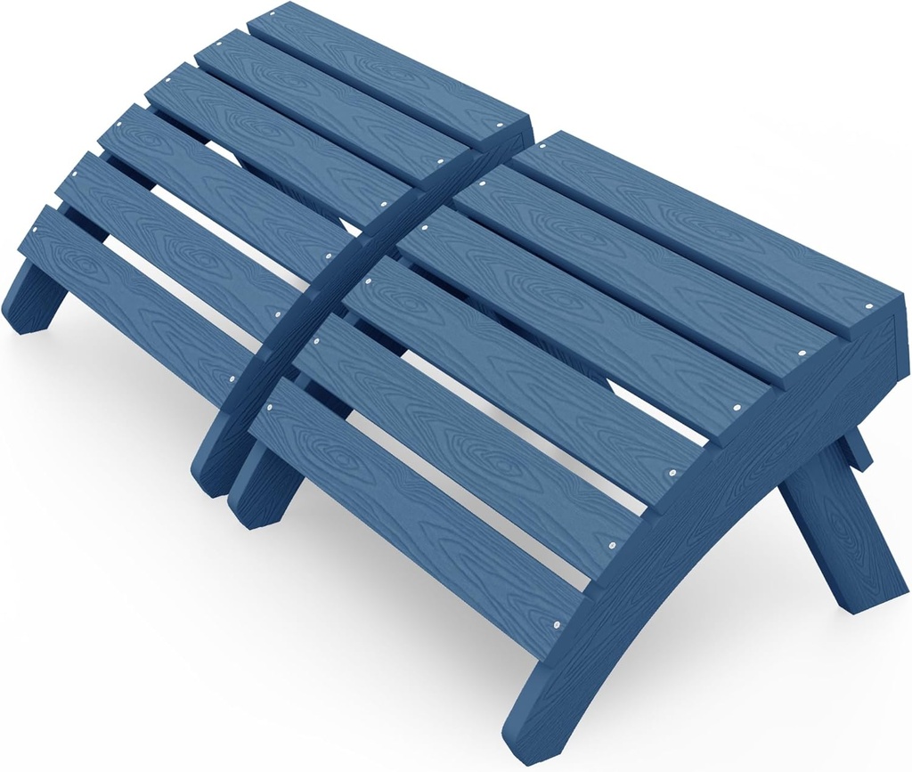MXIMU Folding Adirondack Ottoman Set of 2: HIPS Plastic Outdoor Footrest Easy Assembly - All Weather Foot Rest Foot Stool for Adirondack Chair Use in Patio Garden Backyard Pool (Navy)