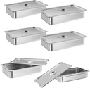6 Pack Full Size Hotel Pan, [NSF Certified][with Handle & Lid] Catering Food Pan Commercial Stainless Steel 4 Inch Deep Anti-Jamming Steam Table Pan