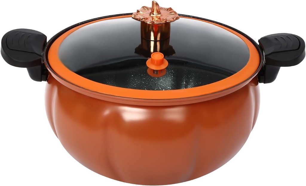 8L Micro Pressure Cooker,Maifan Stone Non-stick Pot,Pumpkin Shape Pressure Crock Pot with Transparent Glass Lid for Gas, Induction, Electric Stoves