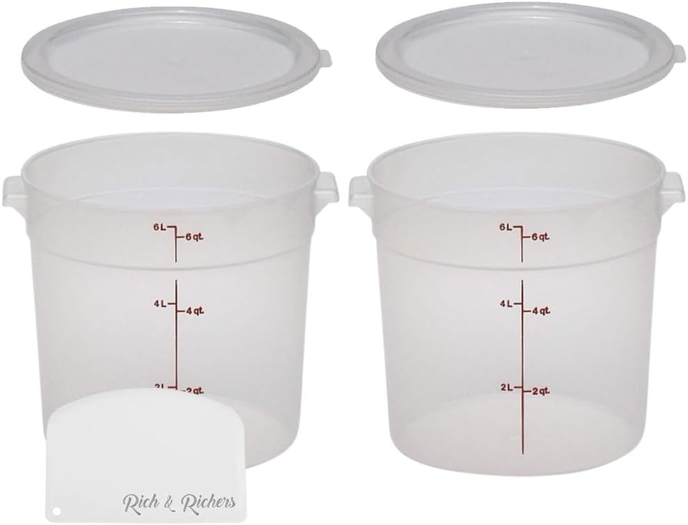 Cmbro 6-Quart Round Food Storage Container with Lid - BPA-Free,2 pack with Scraper Bundle, Restaurant Containers with Lids for Bread Proofing, Clear Plastic Storage Bins with Lids