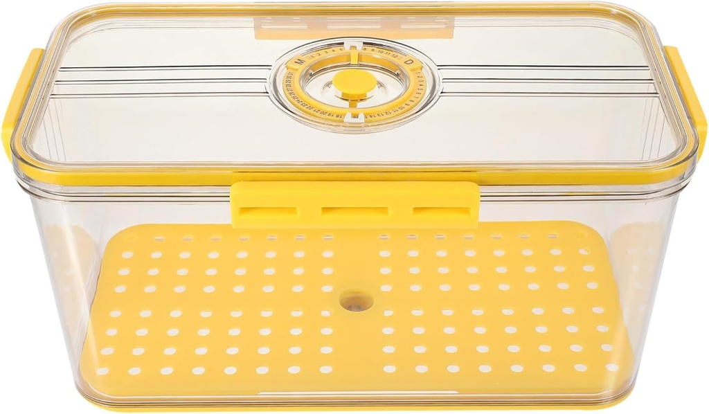 Luxshiny Fridge Storage Box with Airtight Lid Transparent Bread Storage Case for Kitchen Reusable Food Container with Draining Plate for Organizing Snacks and Ingredients