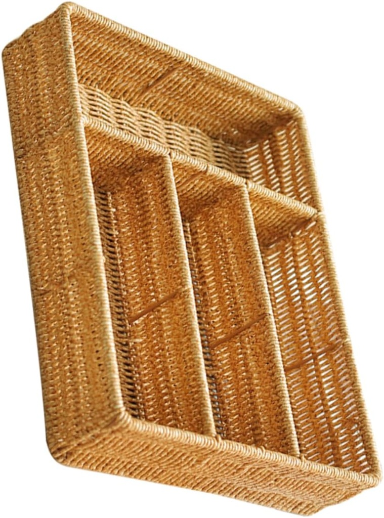 Stylish Woven Storage Basket for Kitchen Utensils Cutlery Organizer Compartments Space-saving Design for Home Office and Bathroom Accessories Light