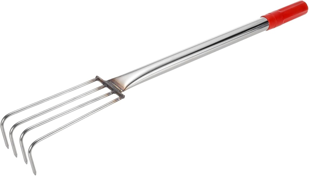 uxcell 4-Teeth Leaf Rake Garden Claw Rake, 12.6-Inch Stainless Steel Head with Rubber Grip for Garden, Silver Tone