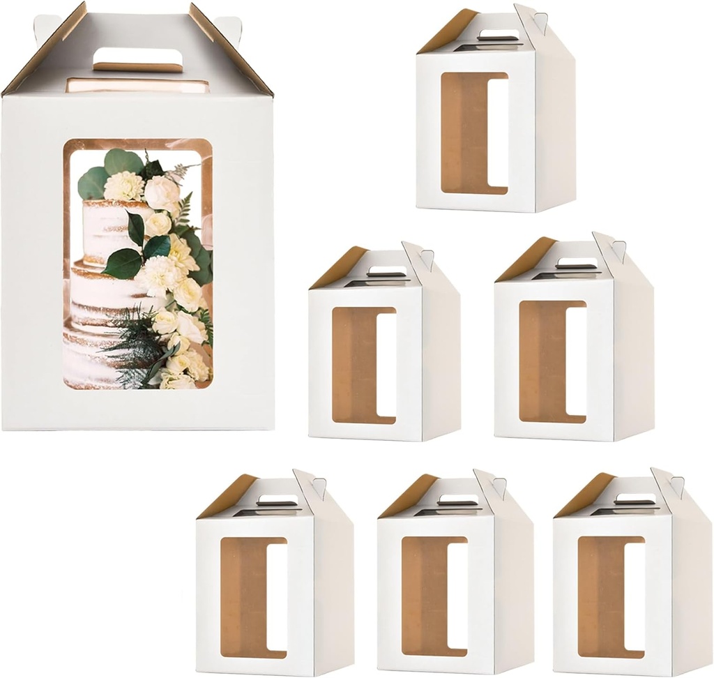 6 Pack Tall Cake Boxes for Tier Cakes with windows,12x12x14 Inch Large Tiered Cake Box,10in 12in Tall Cake Carrier,large Layer cake box Cake Containers