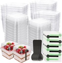 JMIATRY 100 Pack Plastic Tiramisu Containers with Lid 8 oz Square Plastic Dessert Cups with Lids and Spoons Clear Disposable Yogurt Parfait Cups 8 oz Tiramisu Cups for Cupcake Mousse Yogurt Pudding