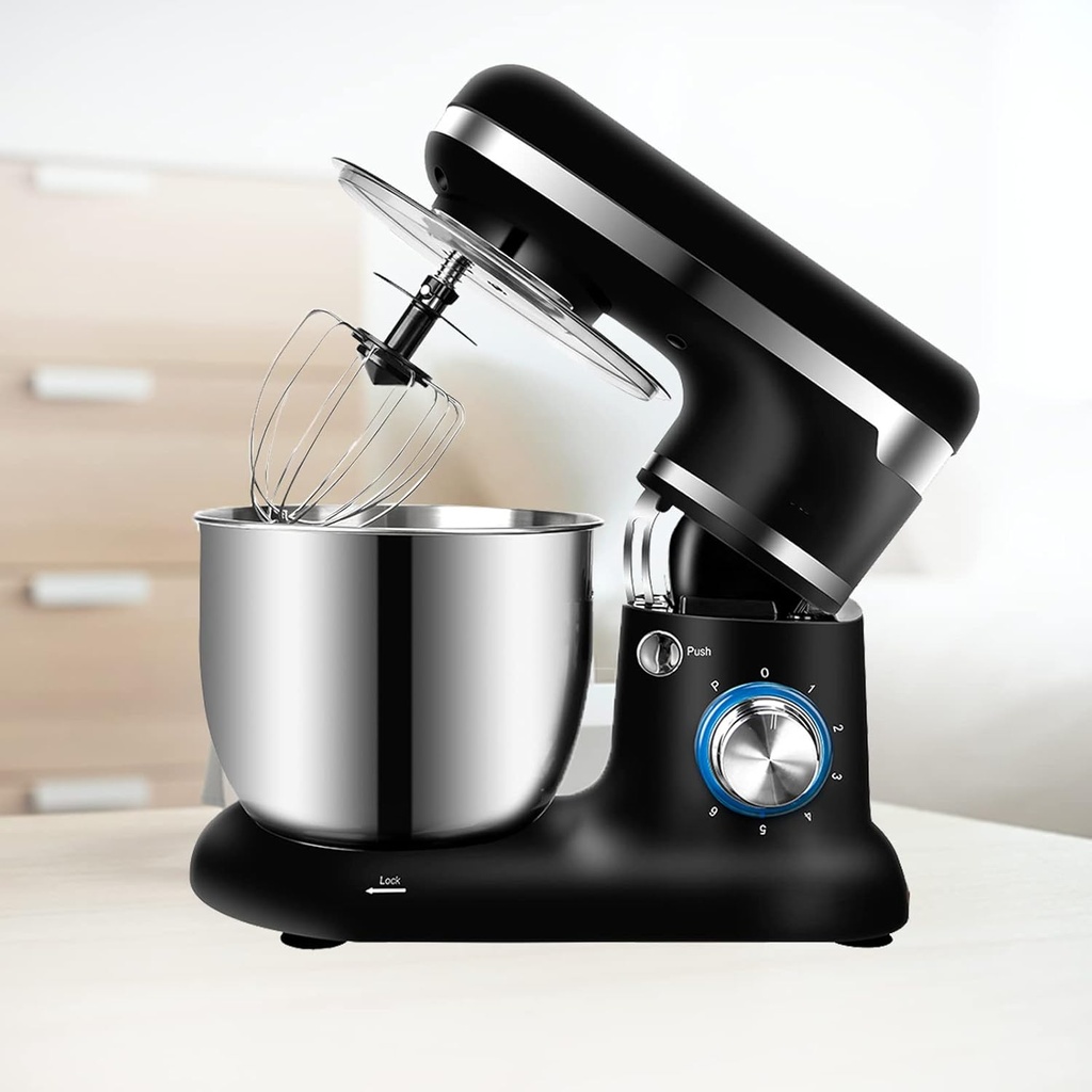 Stand Mixer, Tilt-Head Food Mixer, Household Stand Mixers, Dough Mxier 6 Speed 5 Qt 1200W with Dough Hook, Wire Whisk, Flat Beater, Stainless Steel Bowl,Black