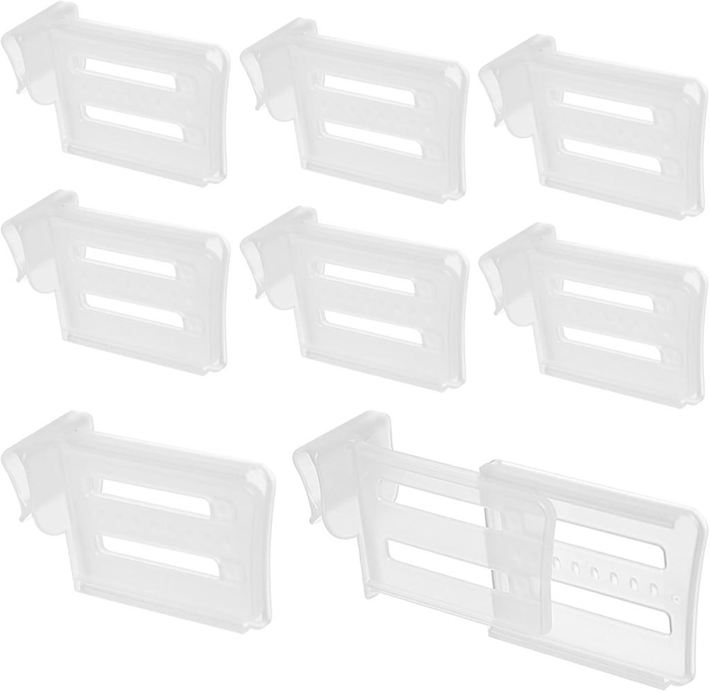 8 Pcs Adjustable Clear Fridge Divider Set, Retractable Fridge Door Organizer Clip, Snap-On Unexpanded: 3.1 x 1.9 Inches (8 x 5 cm) Expanded: 4.7 x 1.9 Inches (12 x 5 cm)