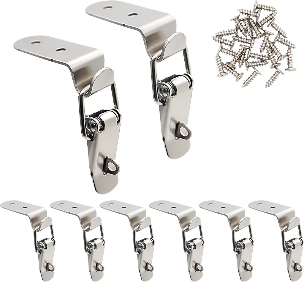 Lesnala 8 Pcs Stainless Steel 90 Degree Spring Toggle Lock with Clasp Buckle Latch and Mounting Screws for Box Cabinet Door Barn Wooden Case Toolboxes