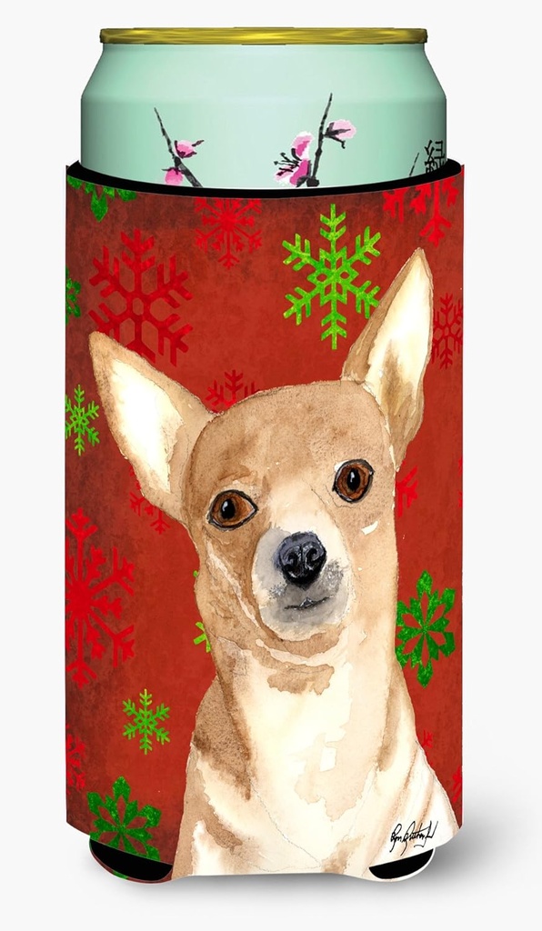 Caroline's Treasures RDR3012TBC Chihuahua Red Snowflakes Tall Boy Hugger Can Cooler Sleeve Hugger Machine Washable Drink Sleeve Hugger Collapsible Insulator Beverage Insulated Holder