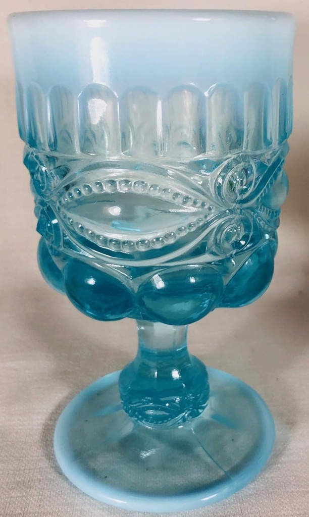 Goblet - Eyewinker "Eye Winker" Pattern - American Made - Mosser Glass USA (Aqua Opalescent)