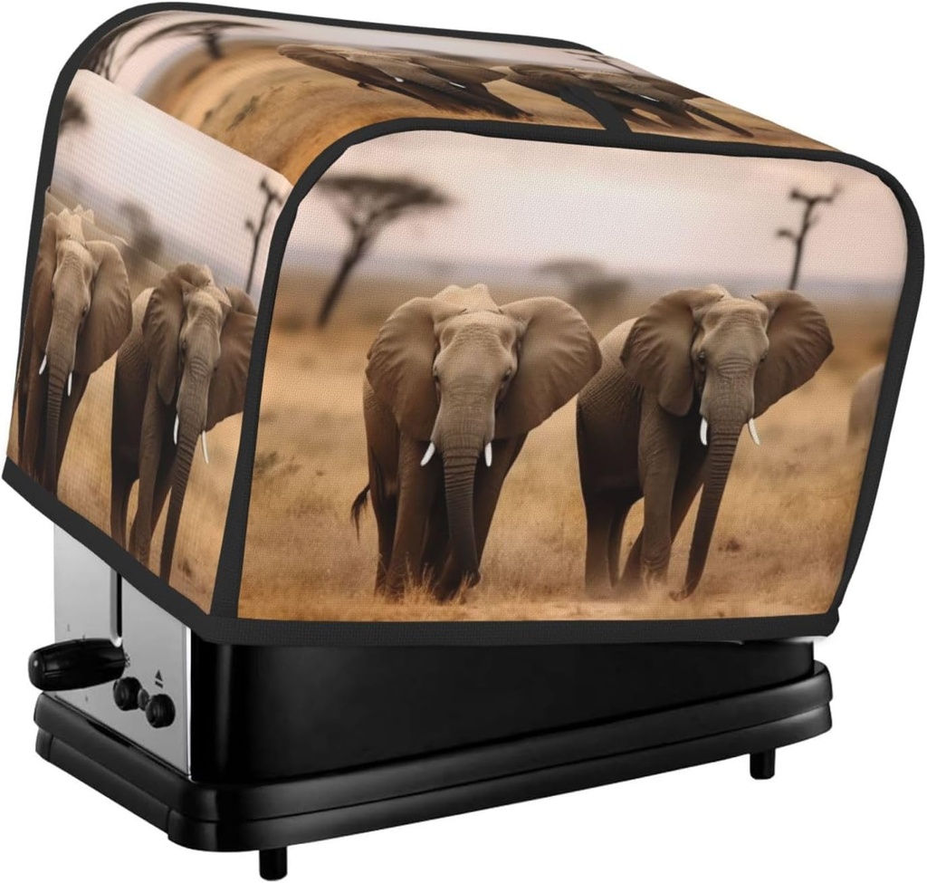 Wild Animals Elephants 2 Slice Toaster Covers Dustproof Splash-Proof Bread Machine Cover Fingerprint Protectors Small Washable Kitchen Appliance Cover Universal Size