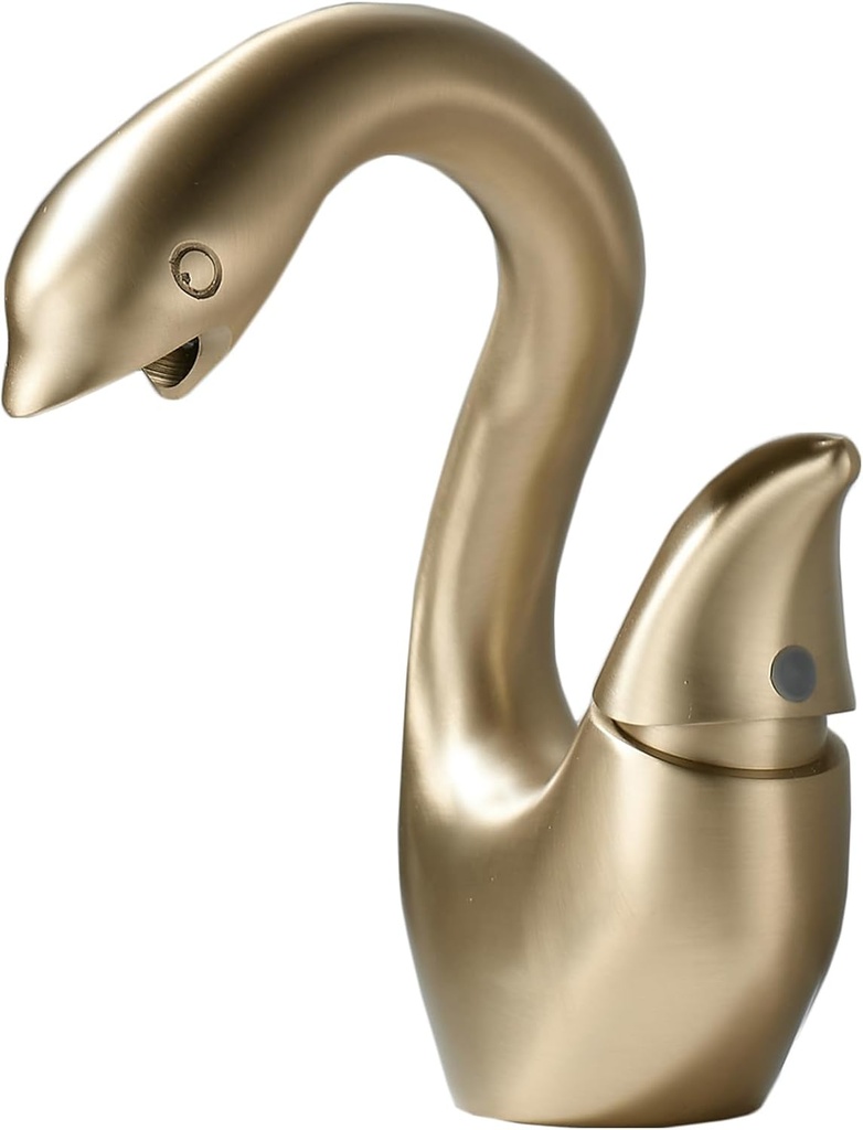 NEWRAIN Bathroom Sink Faucet - Single Hole, One Handle Vanity Basin Faucet - Brass Bath Faucet for Sink, Brushed Gold 1 Hole Lavatory, Modern for Restroom