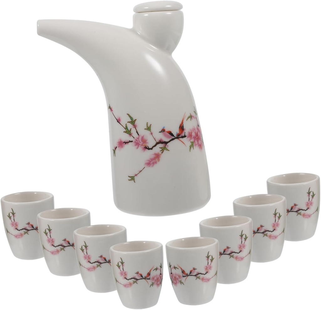 Cabilock Ceramic Traditional Rice Wine Pot Sake Kettle Cups Wine Holder Retro Style