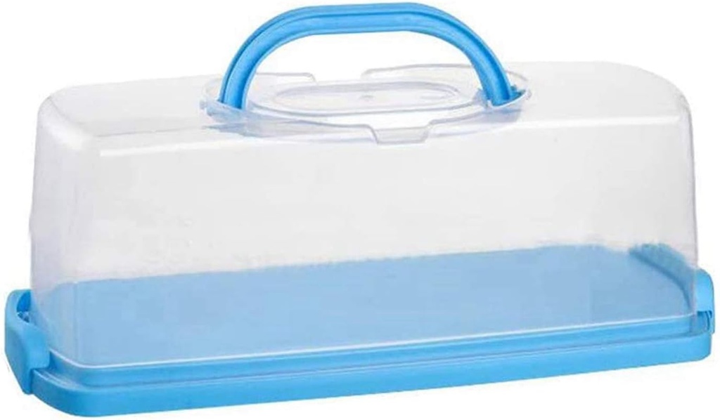 FEOOWV Portable Plastic Rectangular Loaf Bread Box with Transparent Lid, Bread Keeper for Carrying and Storing Loaf Cakes,Banana Bread,Pumpkin Bread,Quick Breads (Blue)