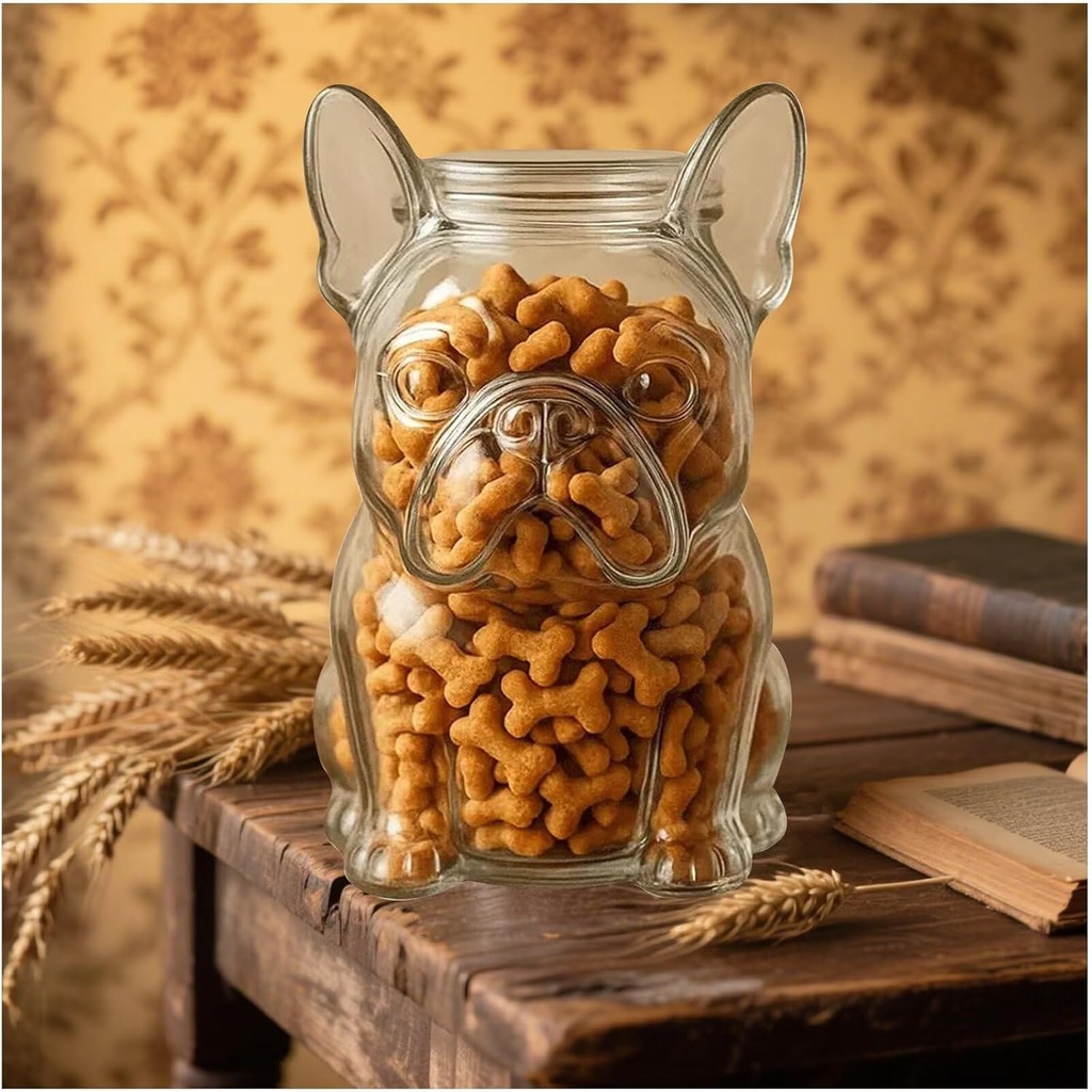 French Bulldog Snack Jar-Airtight Treat Containers With Lids-Adorable Glass Food Jars-Handmade Dog Shape Glass Storage Can-Novelty Cute Cookie Jars-For Kitchen And Countertop Decor Pet Lovers Gift