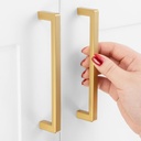 5 Inch Hole Centers, Brushed Gold Square Bar Kitchen Cabinet Pull Handle ZP2401 | Pack of 10, Solid Hardware for Drawer, Dresser, Bathroom, Vanity, Furniture Door, Cupboard, Bedroom, 5"