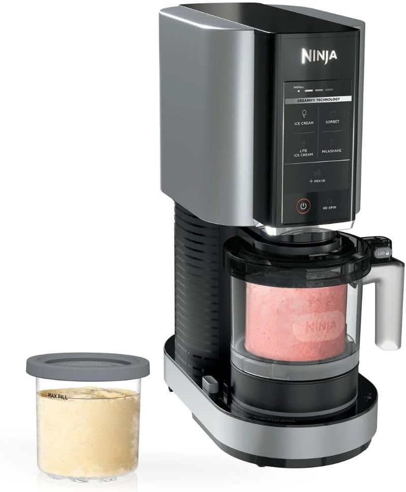 Ninja CREAMi Ice Cream Maker with 5 One-Touch Programs and 2 Pint Containers – Create Vegan Delights and Almost Anything in Ice Cream Form - Stone Silver